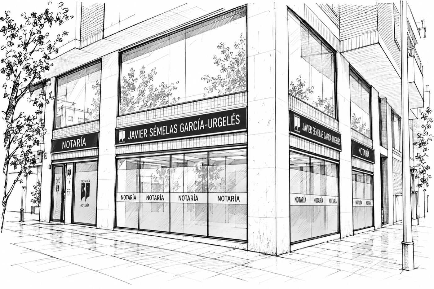 Dibujo de la fachada de la Notaría Francisco Javier Sémelas García-Urgelés en Mollet del Vallès